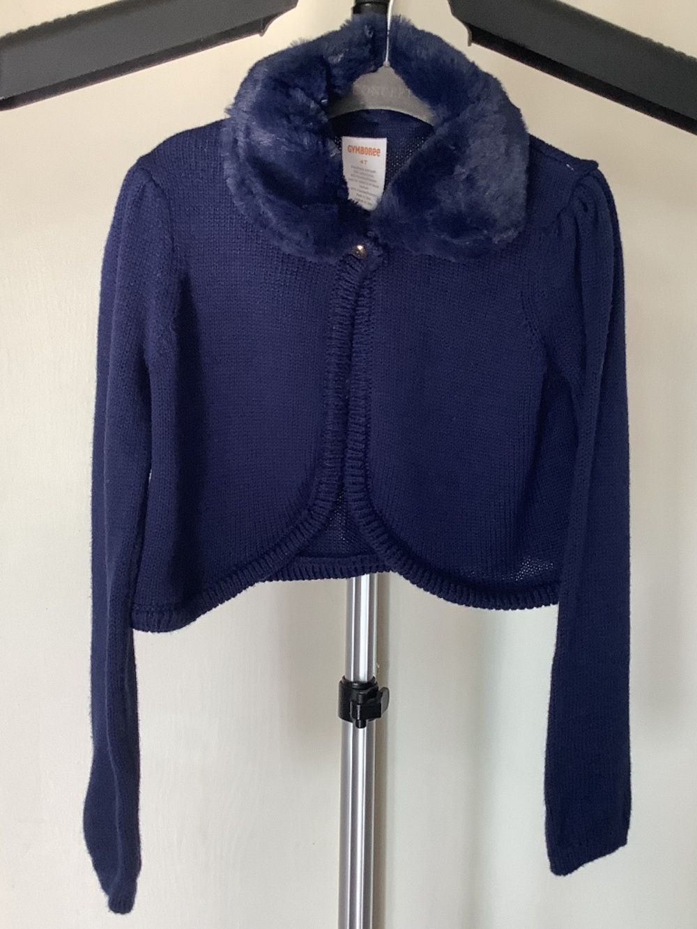 NWT Gymboree Girls Size 4T Navy Blue Crop Faux Fur Collar Cardigan Sweater Fairy
